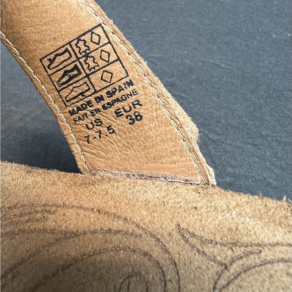 Taos Fabulous Slide with Cork Wedge Heel Size 7- 7.5 Sandals Tan Leather - Picture 10 of 11